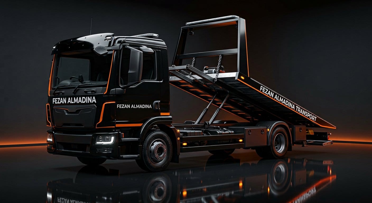 Flatbed carrier truck from the Fezan Almadina fleet